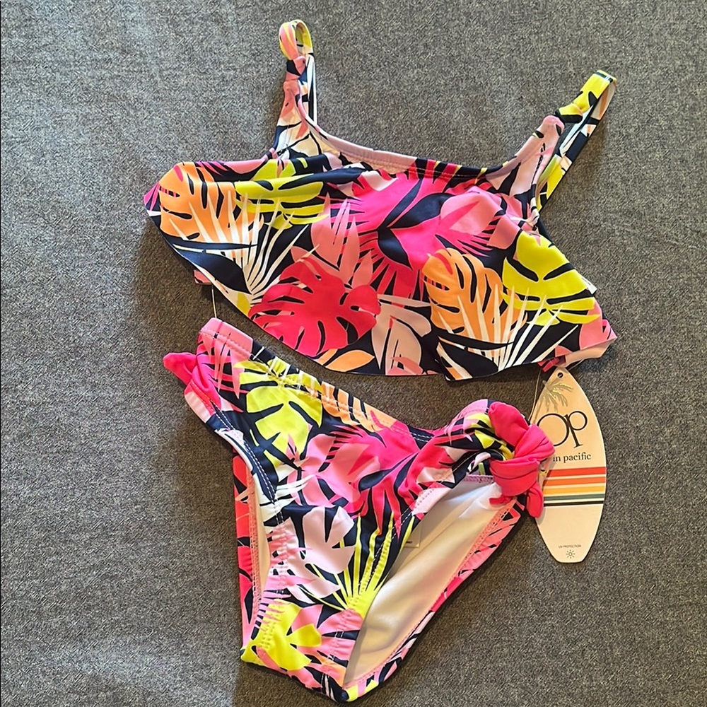 OP Pink and Yellow Bikini Set Vibrant Swimwear